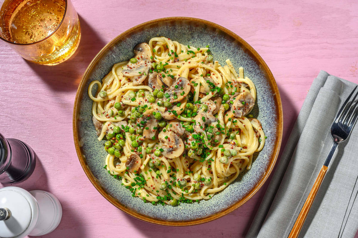 Creamy Mustard Pea & Mushroom Linguine Recipe HelloFresh