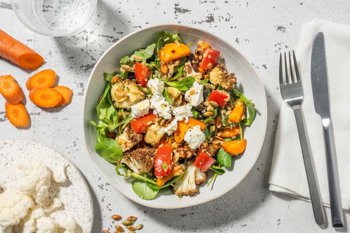 Salade de boulgour aux légumes rôtis et fromage de chèvre 