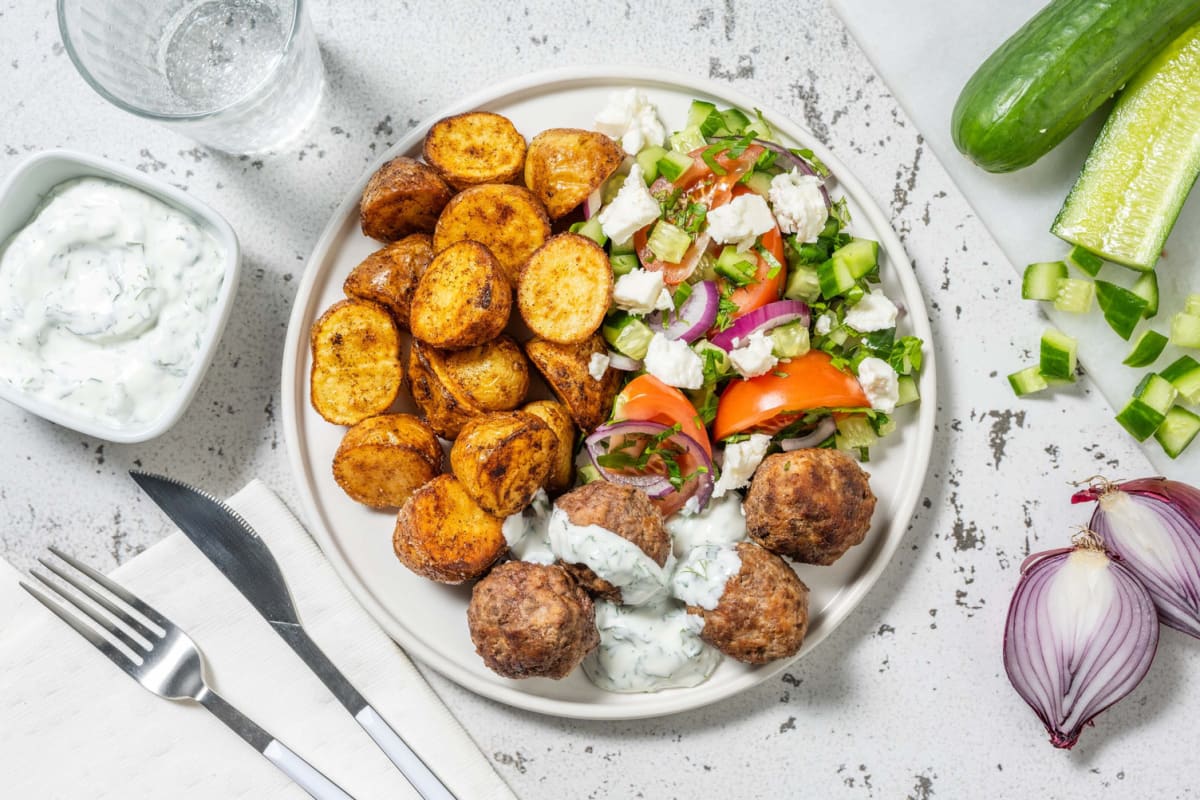 Boulettes de bœuf & porc à l'espagnole et grenailles rôties