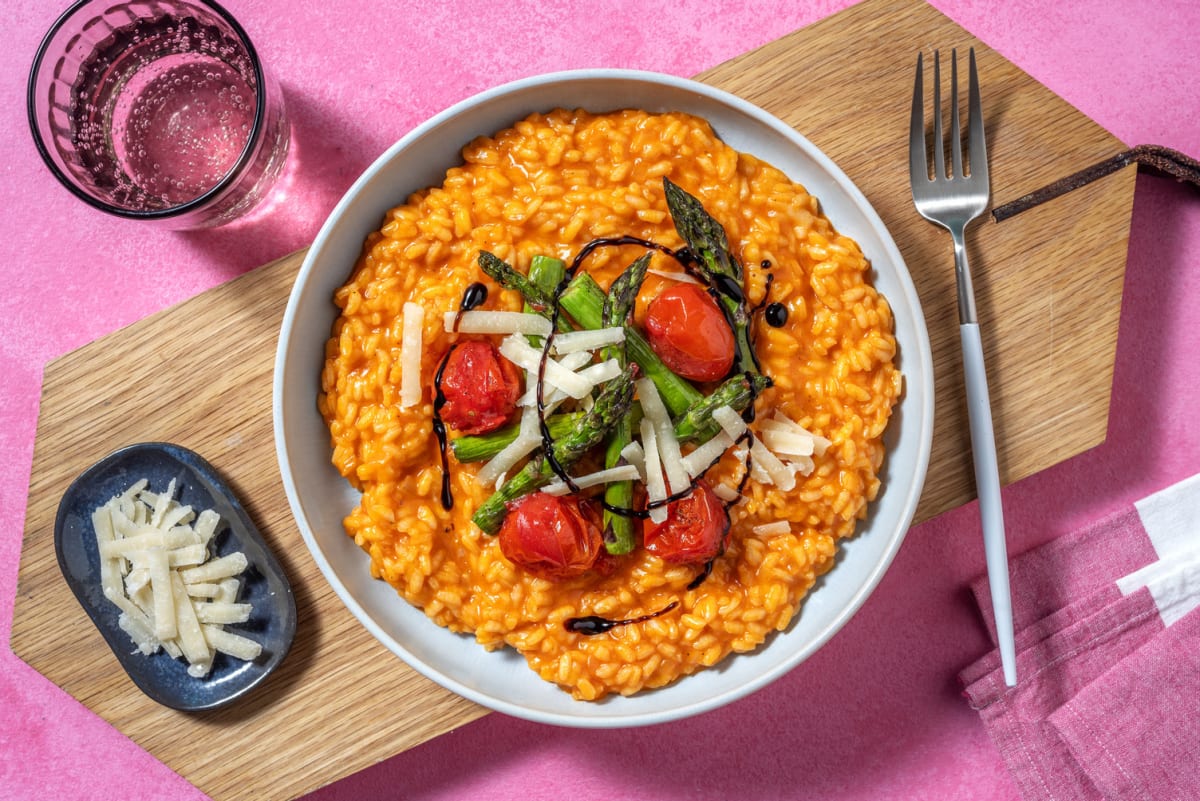 Roasted Asparagus and Baby Plum Tomato Risotto