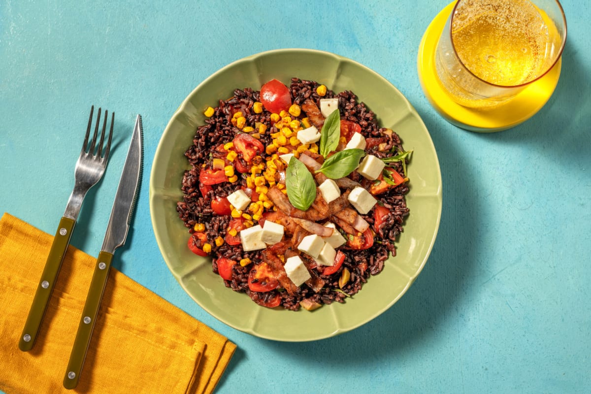 Insalata di riso nero, prosciutto e mozzarella