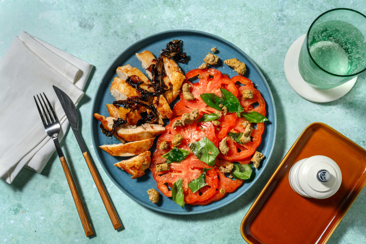 Bistecche di cosce di pollo e cipolle caramellate 