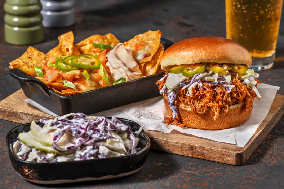 Amerikansk 'BBQ pulled pork'-burger