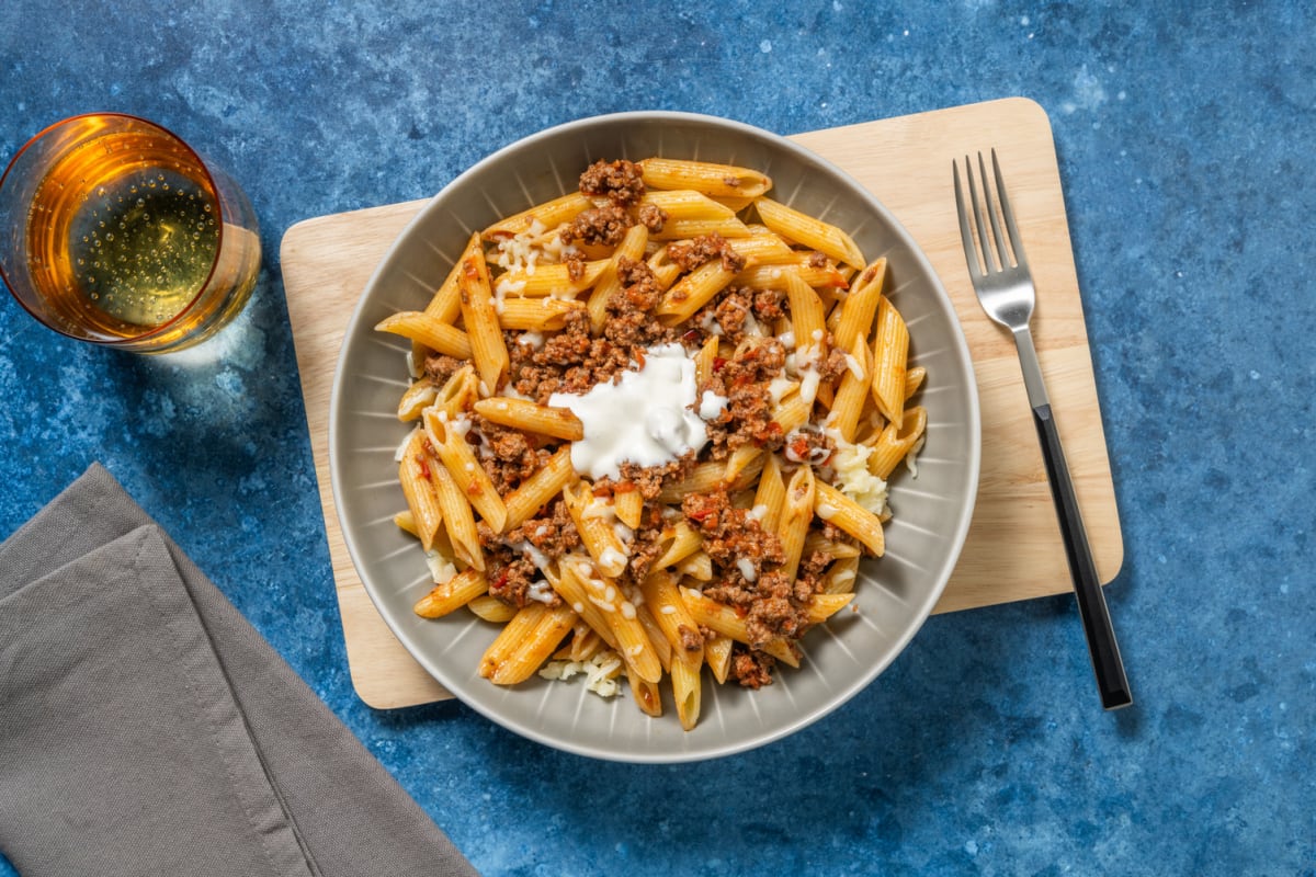 Penne & bœuf haché aux saveurs mexicaines