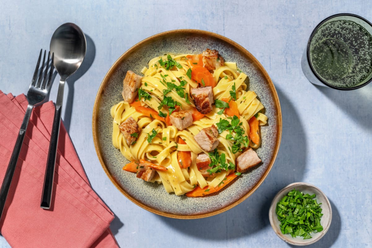 Poulet doré à la moutarde & tagliatelle