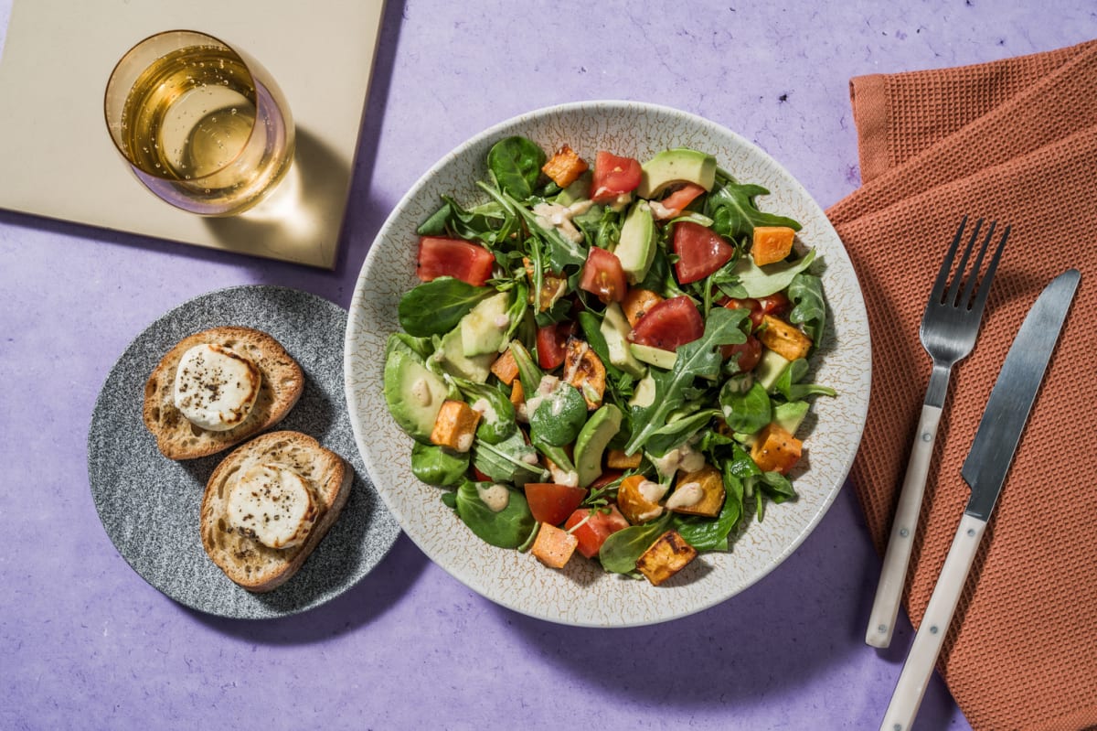 Avocado salad & tartines chèvre-miel