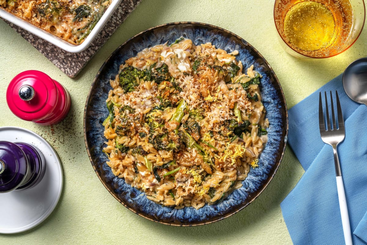 Romige orzo uit de oven met broccoli