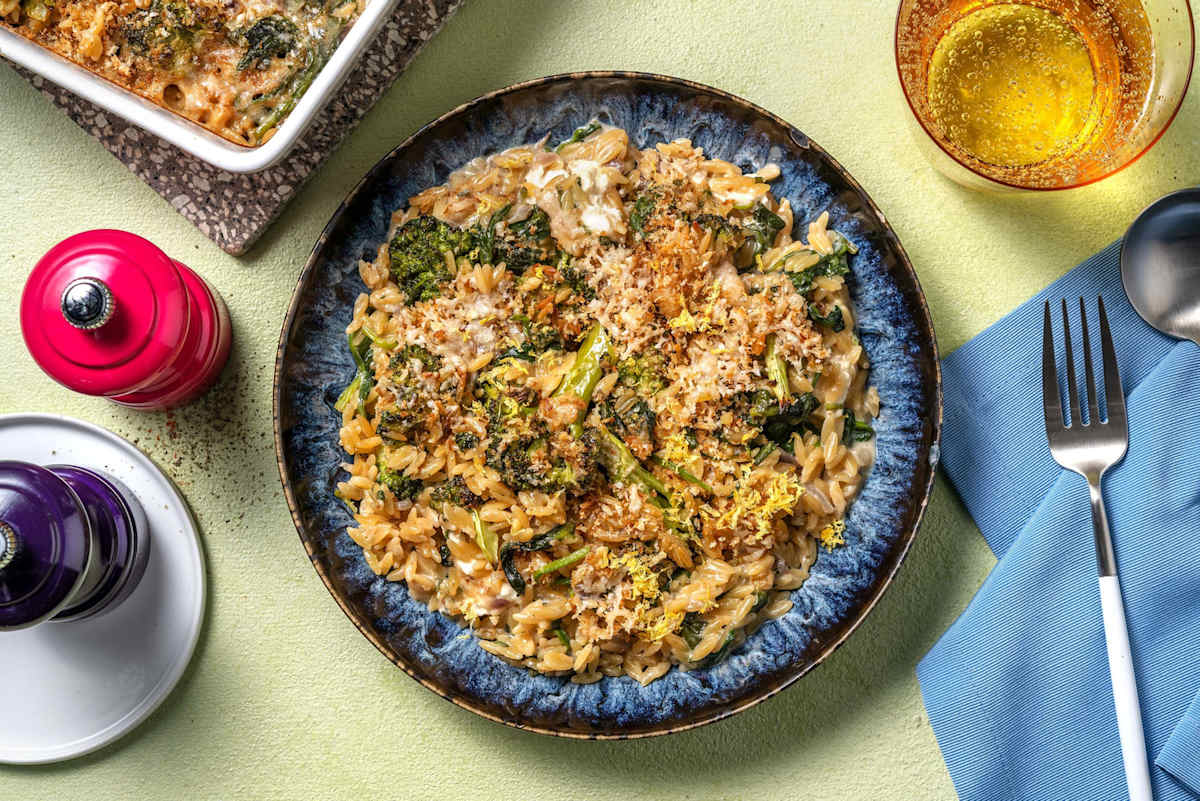Orzo au four crémeux au brocoli 