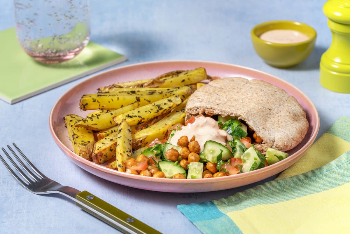 Vegetarian chickpea greek pita 