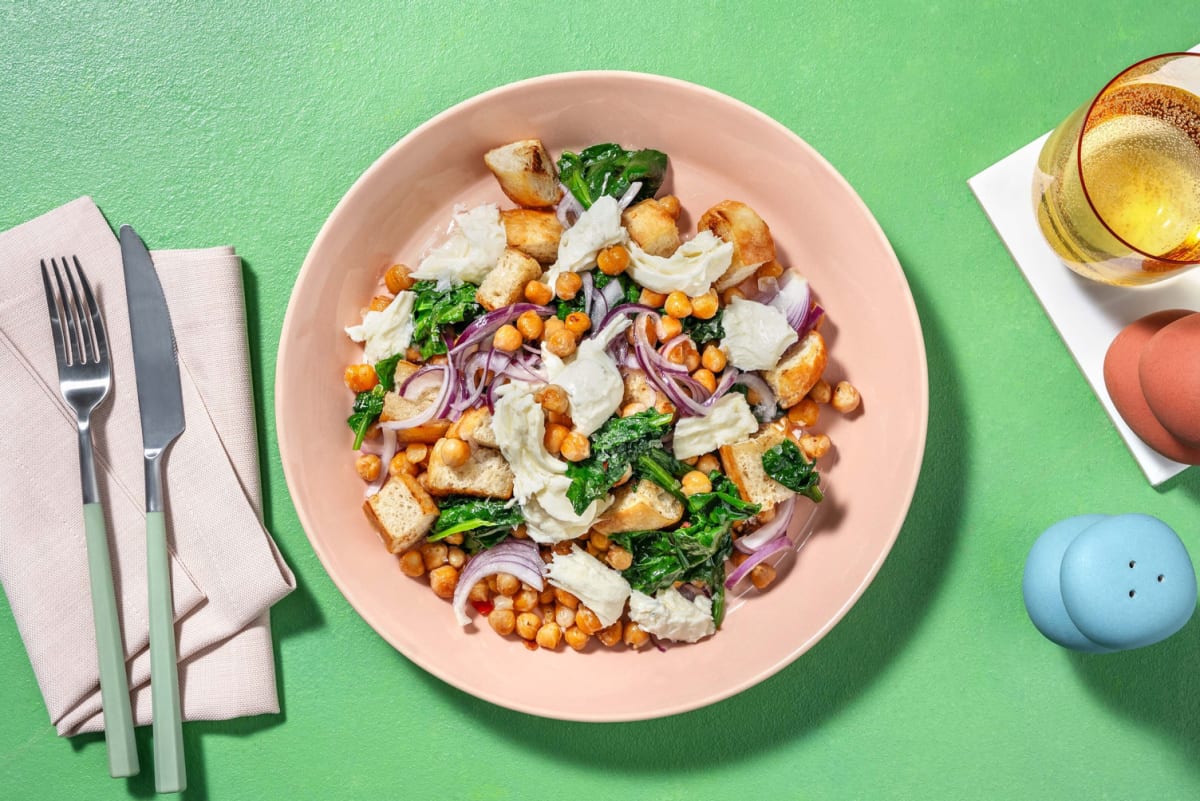 Cialledda con ceci, erbette saltate e burrata
