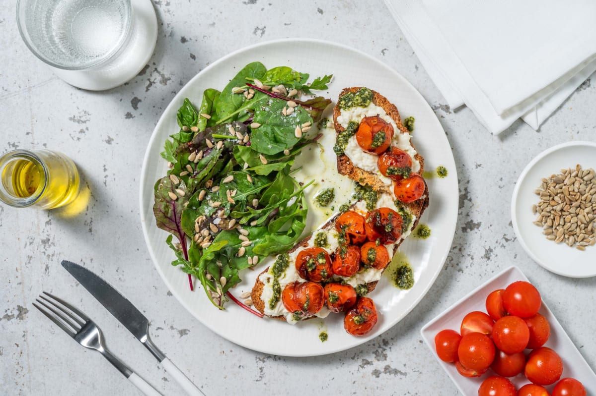 Bruschetta burrata & tomates cerises confites