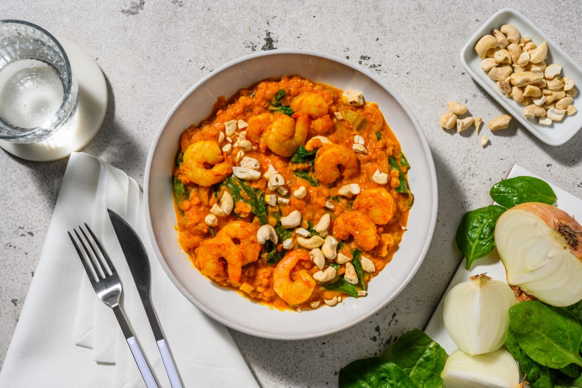 Crevettes & lentilles corail façon Dahl
