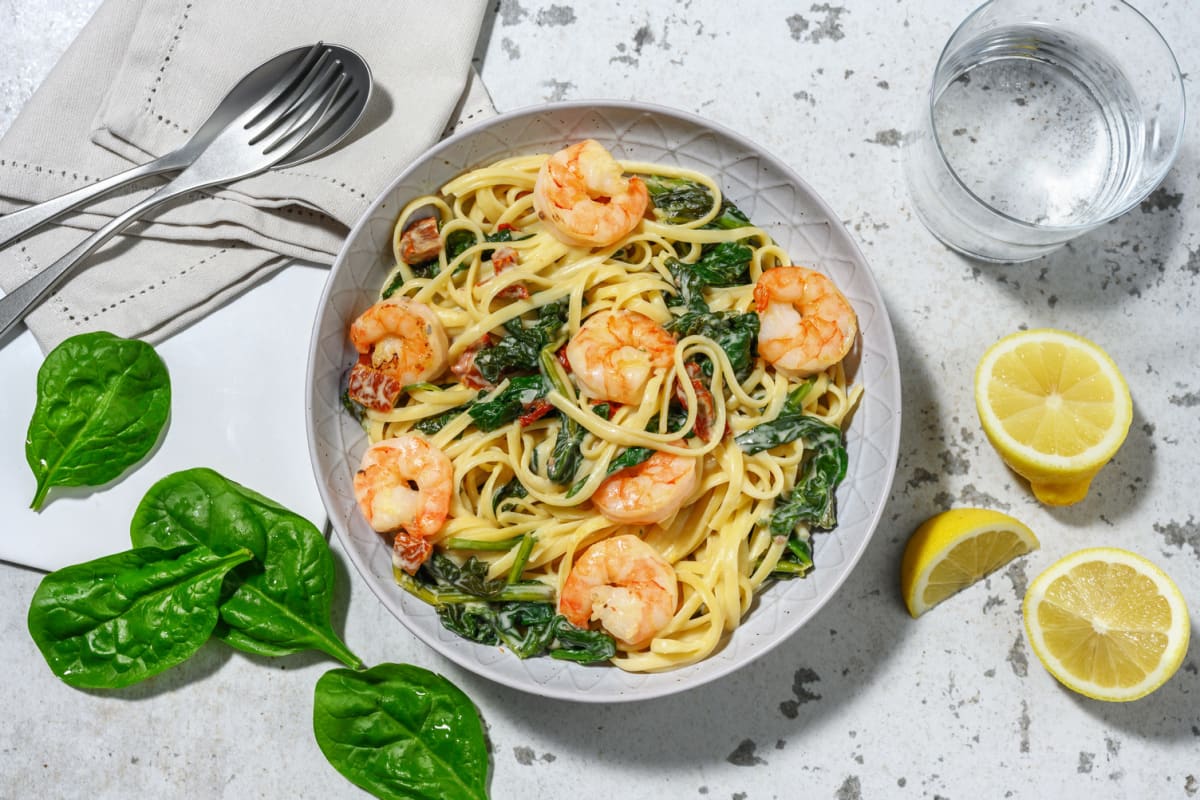 Linguine à la Toscane : crevettes & épinards