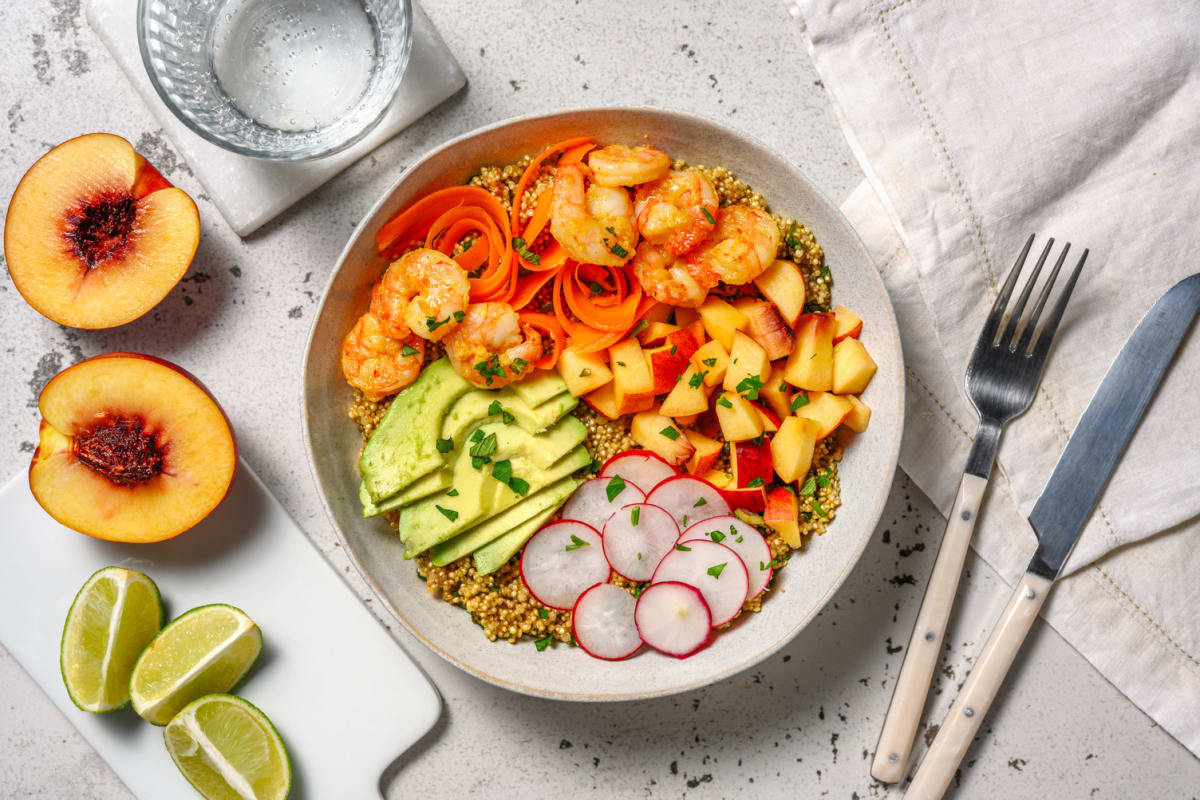 Bowl quinoa, crevettes & avocat