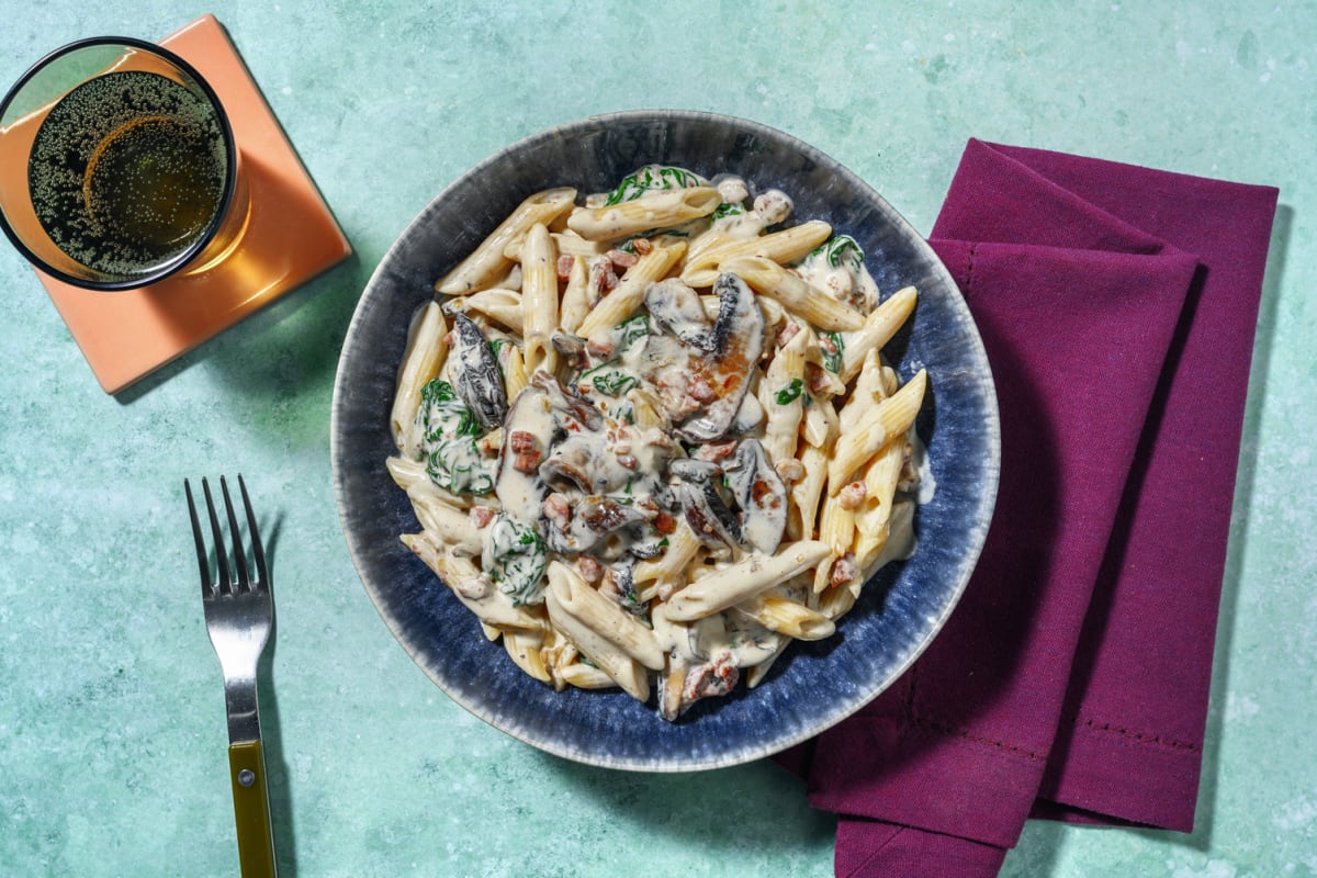 Penne crémeuses aux épinards