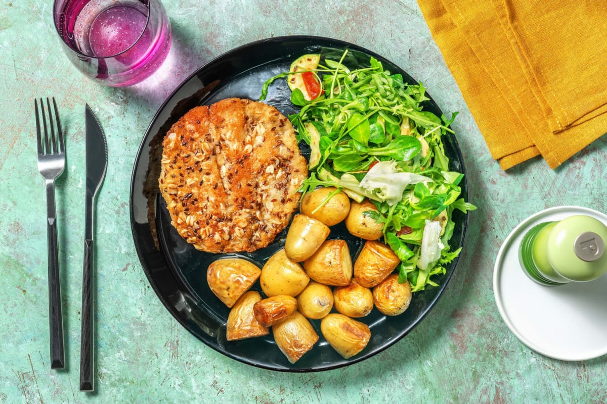 Meergranenvisburger met gebakken patatjes