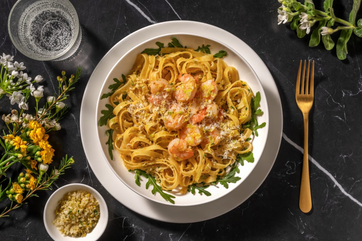 Tagliatelle aux crevettes & pangrattato