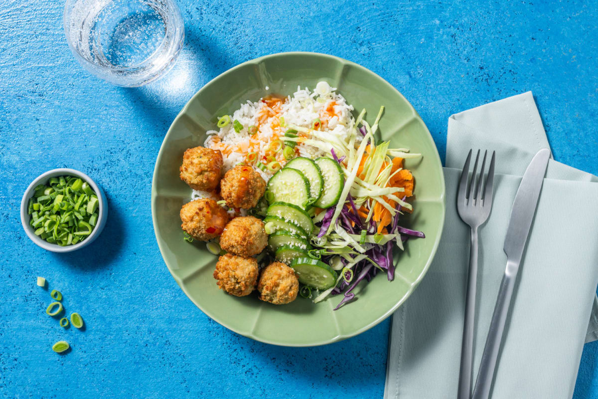 Bowl à l'asiatique & boulettes veggie 