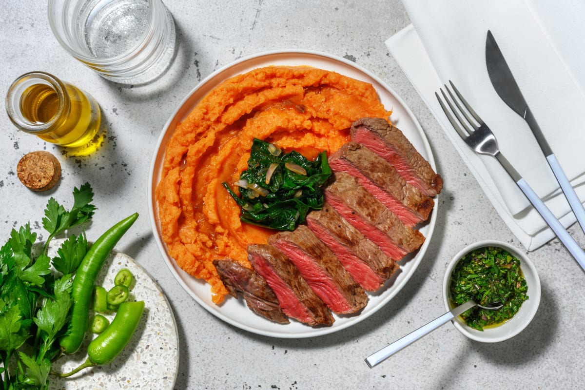 Bœuf chimichurri & purée de patate douce