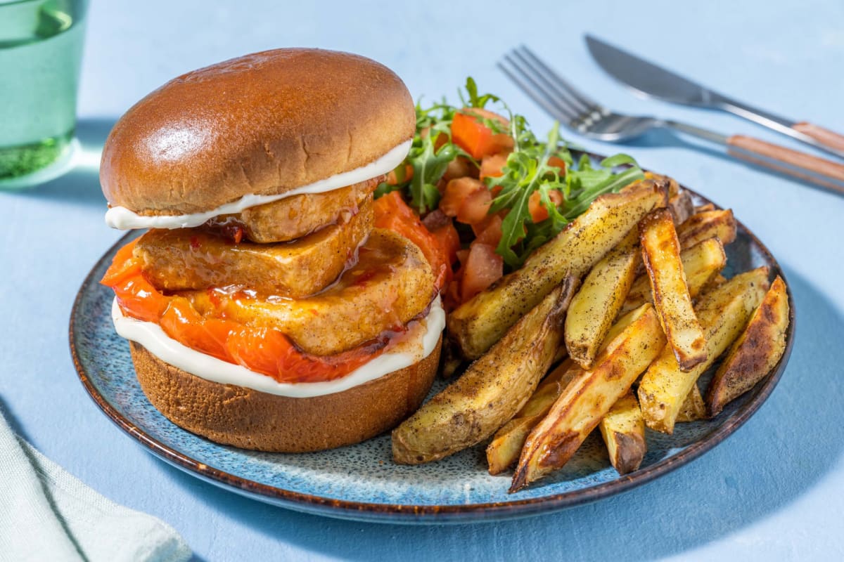 Sweet Chilli Tofu and Roasted Pepper Burger