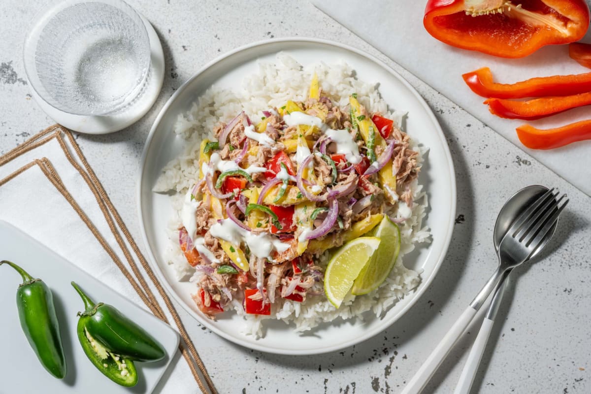 Fruchtig-scharfe Thunfisch-Bowl mit Reis