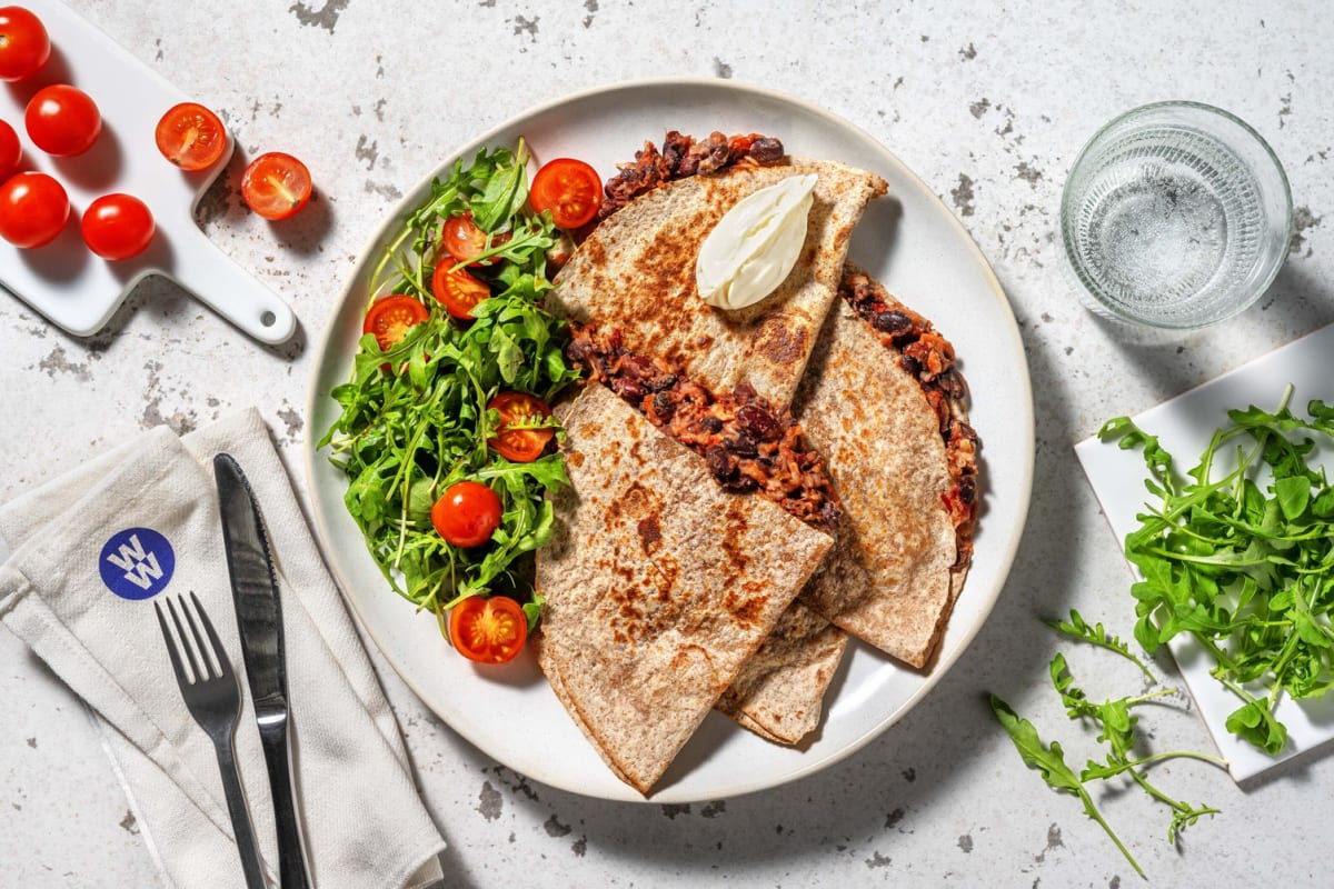 Cheesy Chipotle Chorizo and Bean Quesadillas