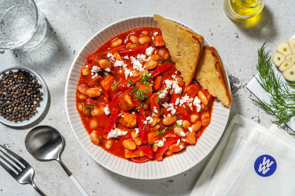 Easy Harissa Sweet Potato, Dill & Butter Bean Bowl