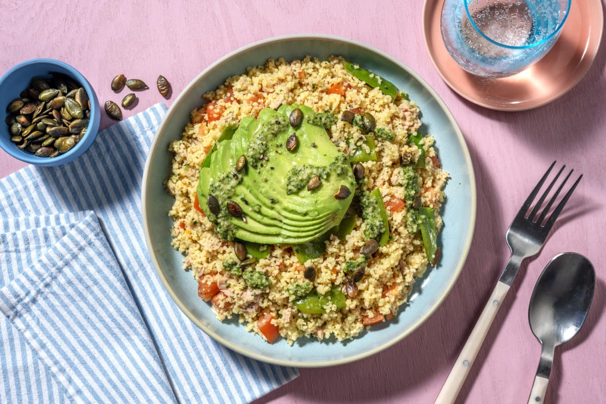 Groene couscous met tonijn en peultjes Recept HelloFresh