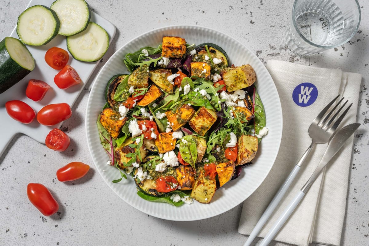 Warm Pesto Roasted Veg Salad