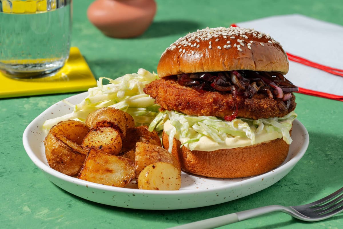 Krokante vegetarische burger met honing-mosterdsaus