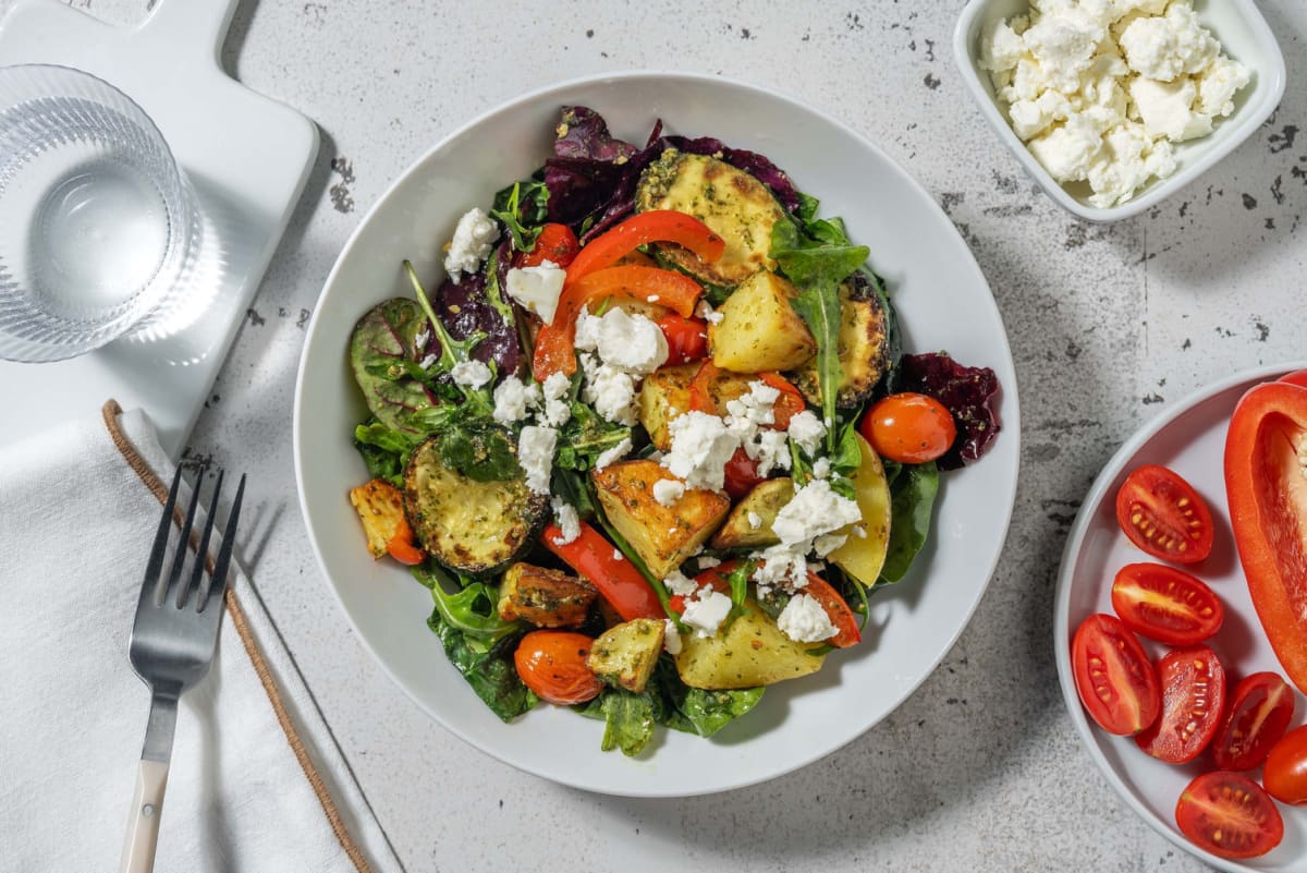 Warm Pesto Roasted Veg Salad