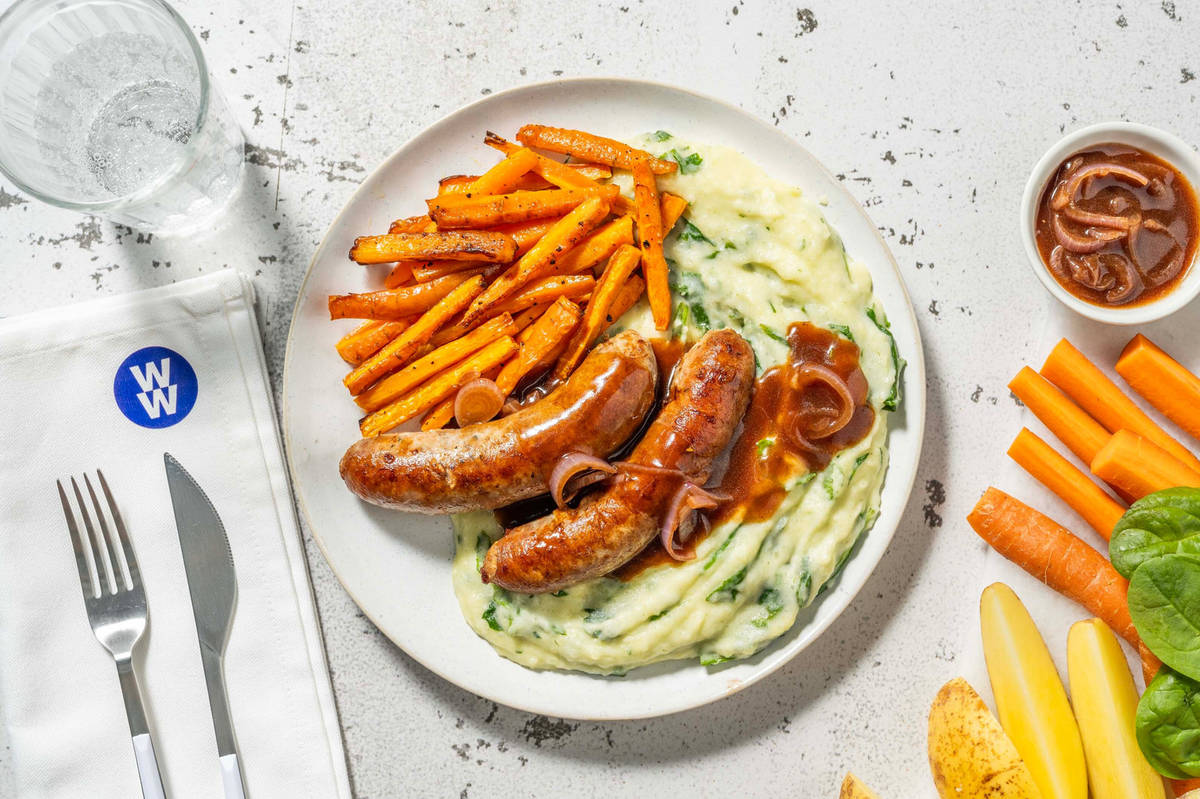 Honey Mustard Sausages and Homemade Onion Gravy Recipe HelloFresh