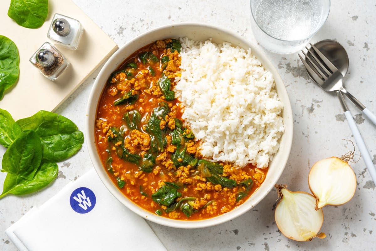North Indian Inspired Beef and Spinach Curry with Basmati Rice