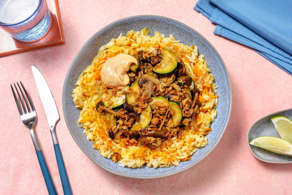 Stir-fry de champignons laqués et mayo à la sriracha