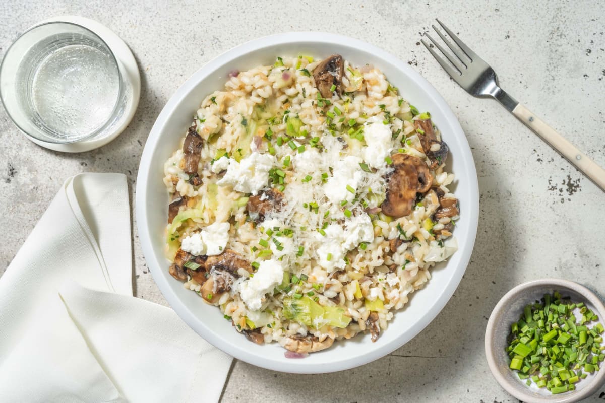 Geitenkaasrisotto met olijfolie met truffelaroma