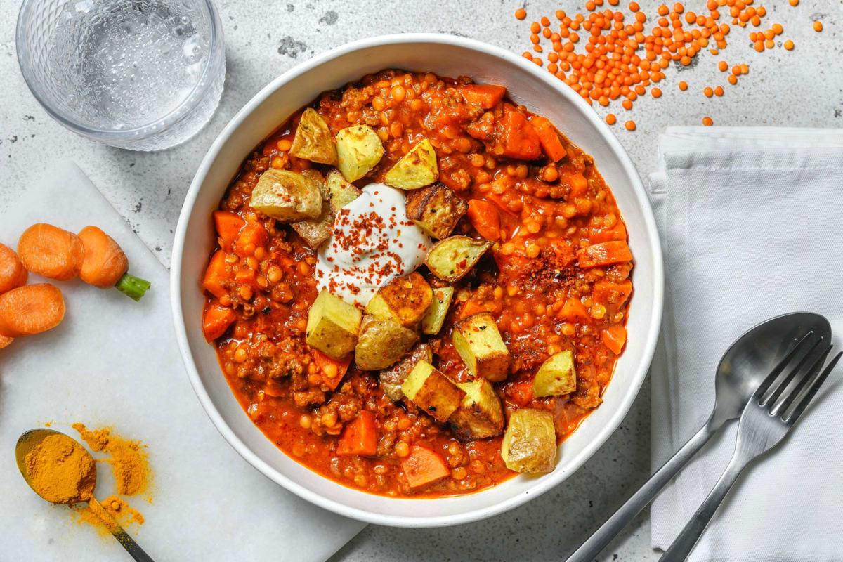 Golden Potato Topped Lamb Rogan Josh 