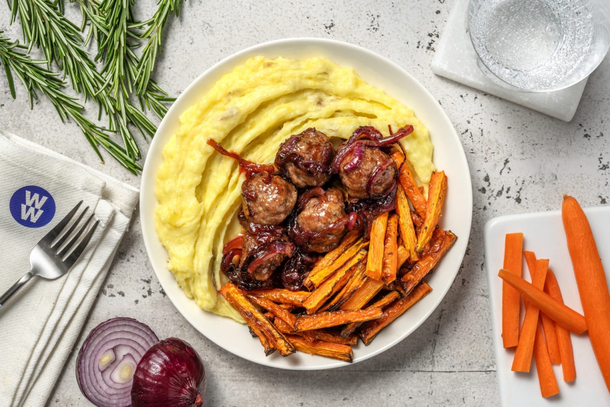 Rosemary Lamb Meatballs and Cheesy Mash