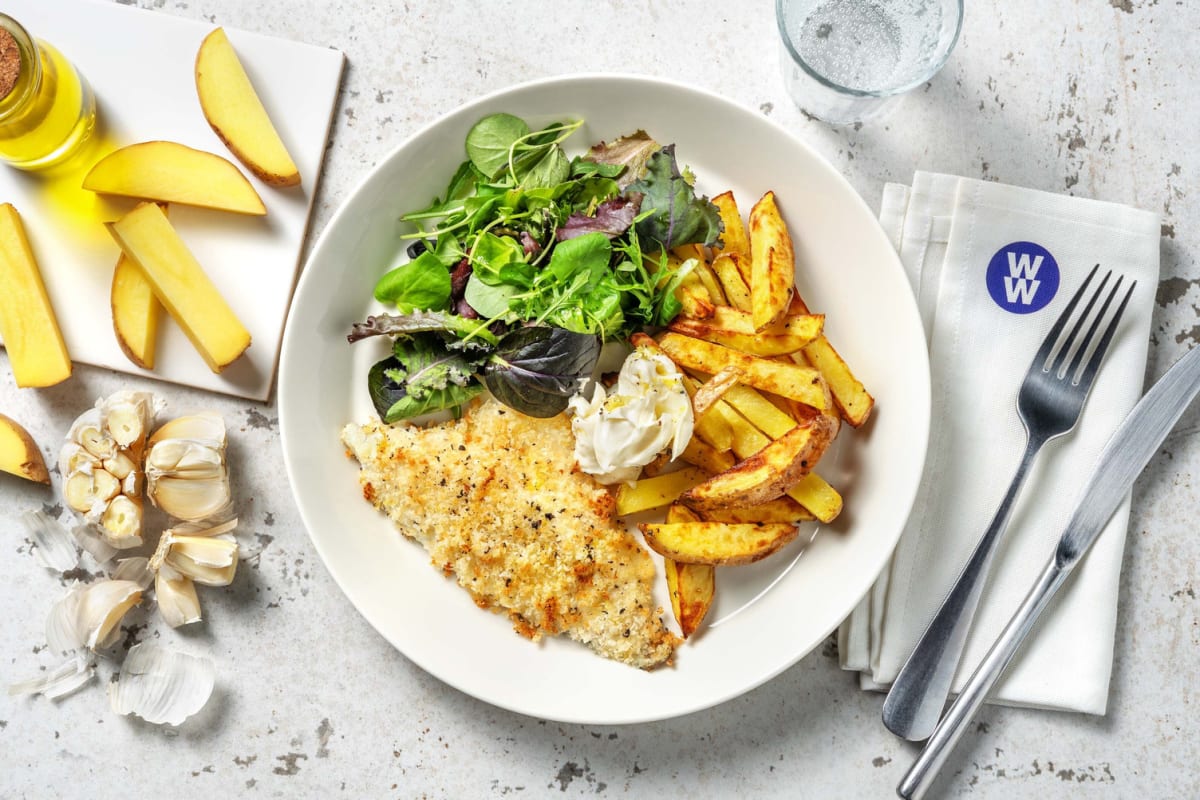 Zesty Breaded Sea Bass and Chips