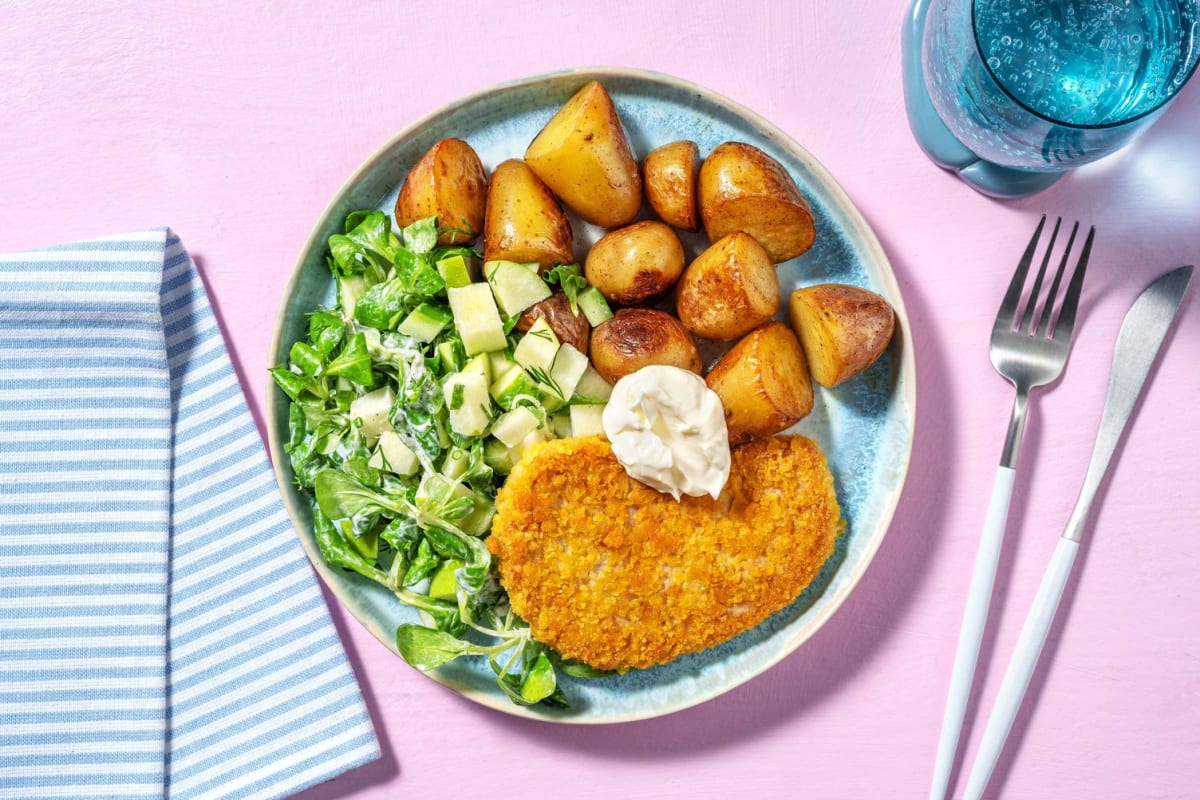 Escalope au fromage panée et grenailles sautées