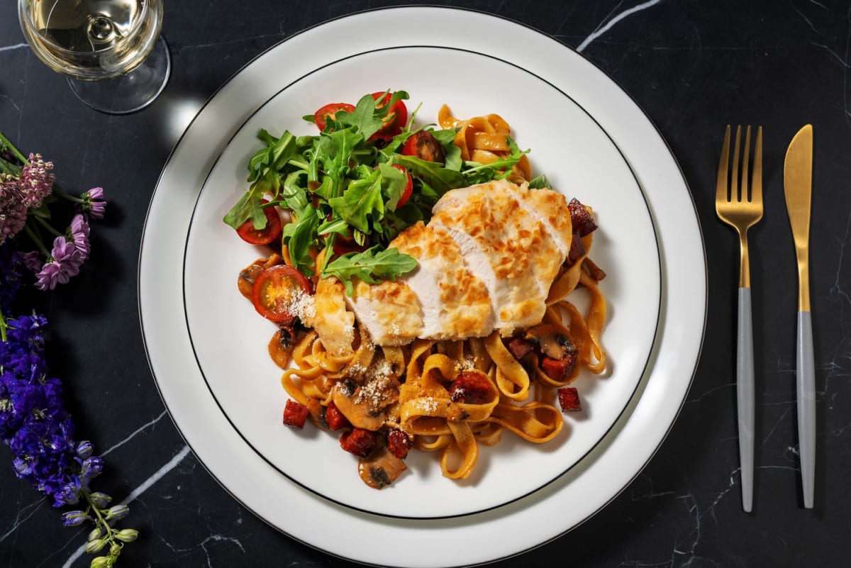 Chicken, Chorizo & Mushroom Tagliatelle Alfredo