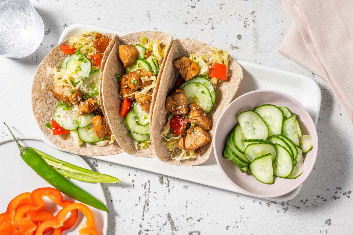 Mini-tortillas aux émincés de filet de porc et gomasio