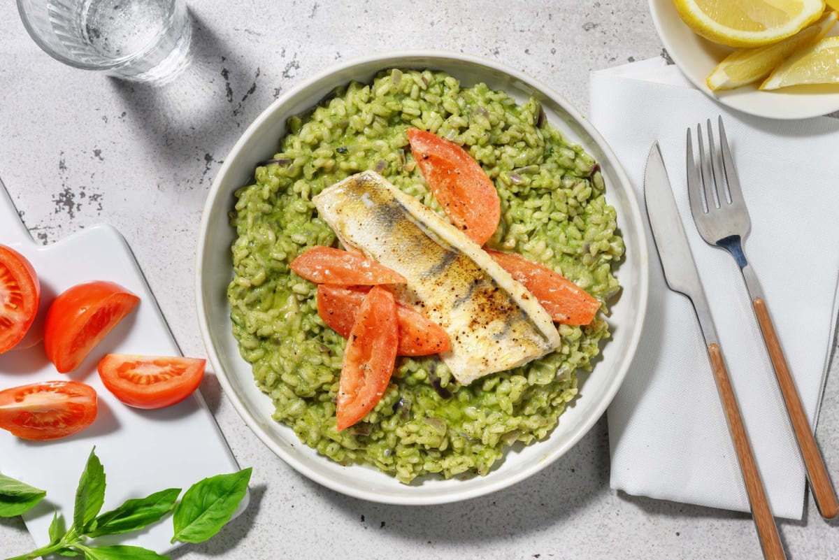 Groene risotto met heekfilet