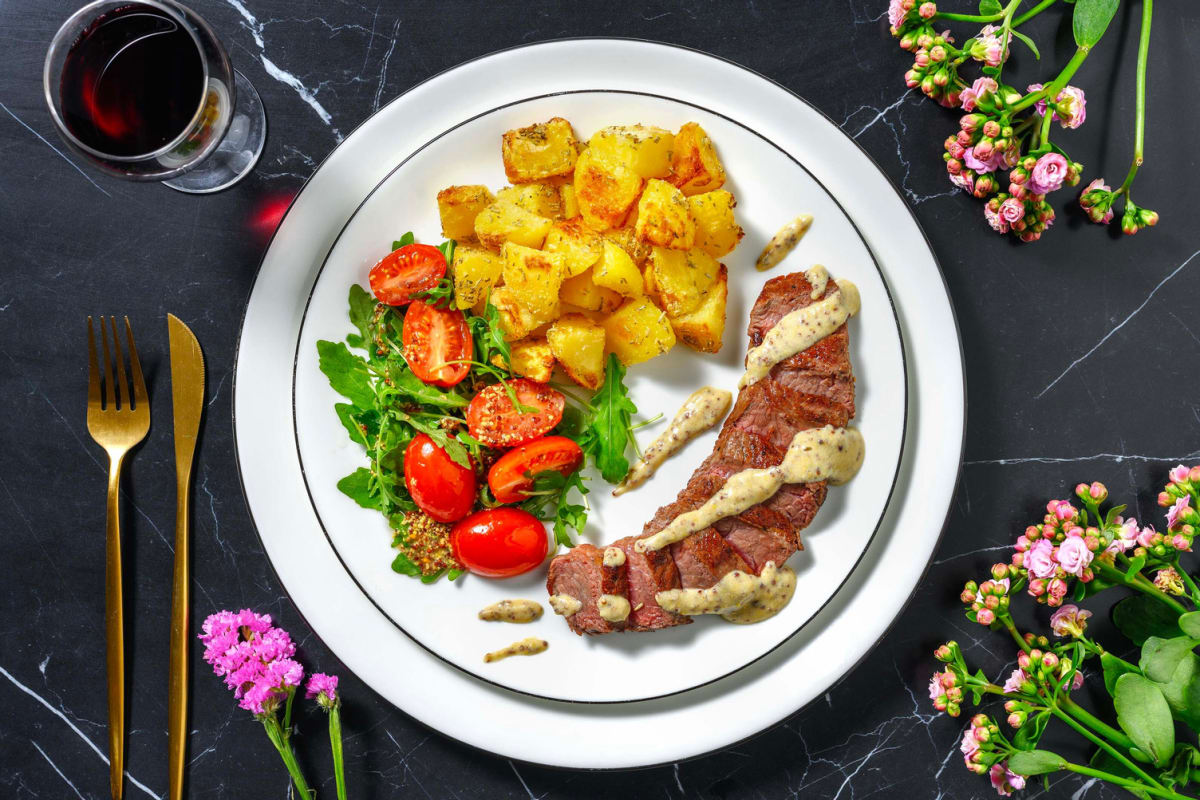 Rump Steak and Parmesan Rosemary Roasties