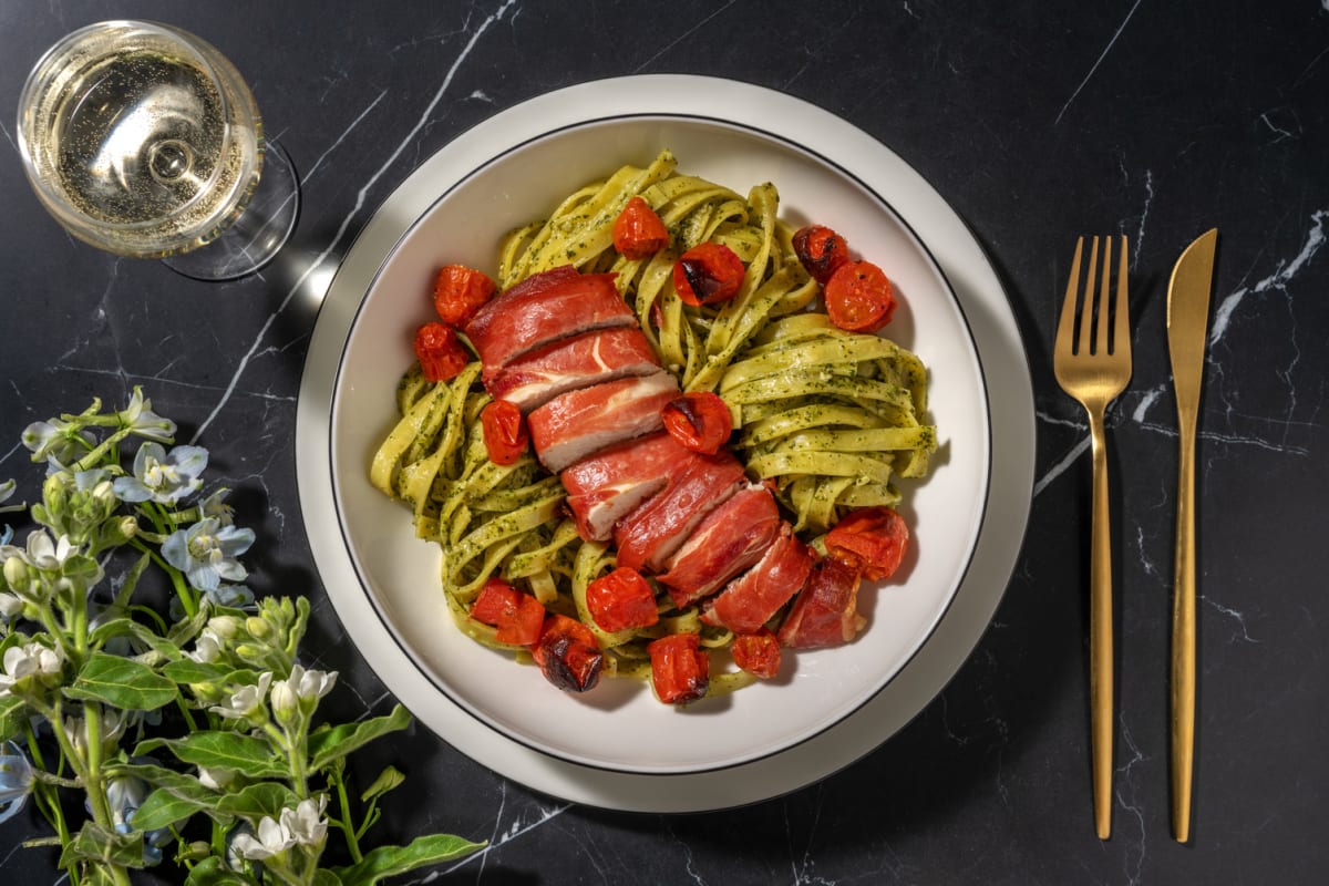 Serrano Ham Wrapped Chicken Breast on Tagliatelle