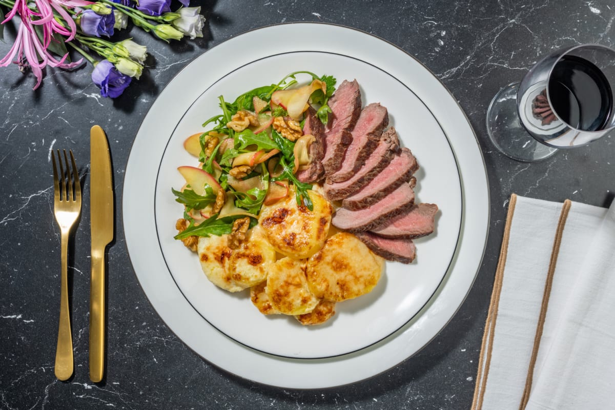 Pepper Crusted Venison and Dauphinoise Potatoes