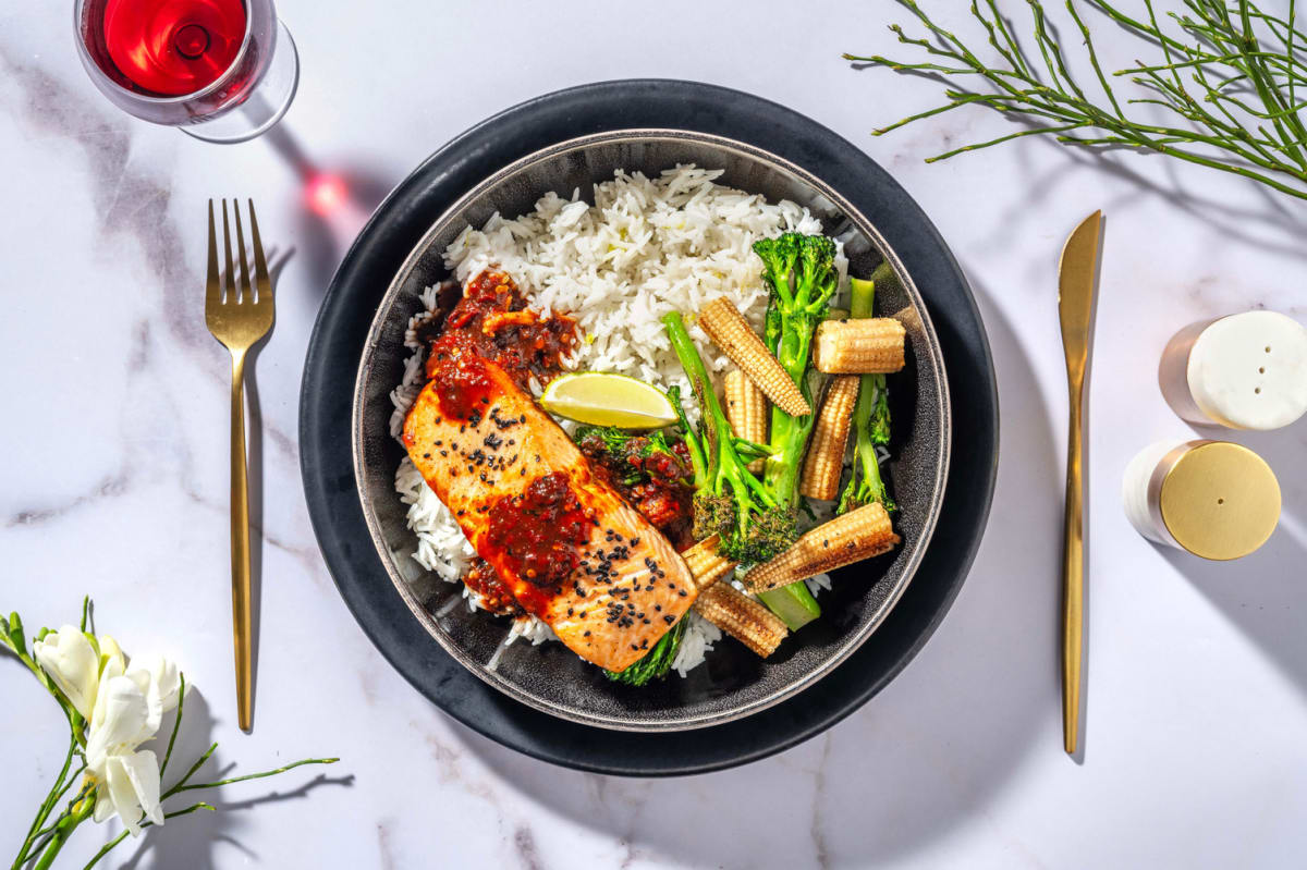 Black Sesame Salmon and Honey Miso Sauce