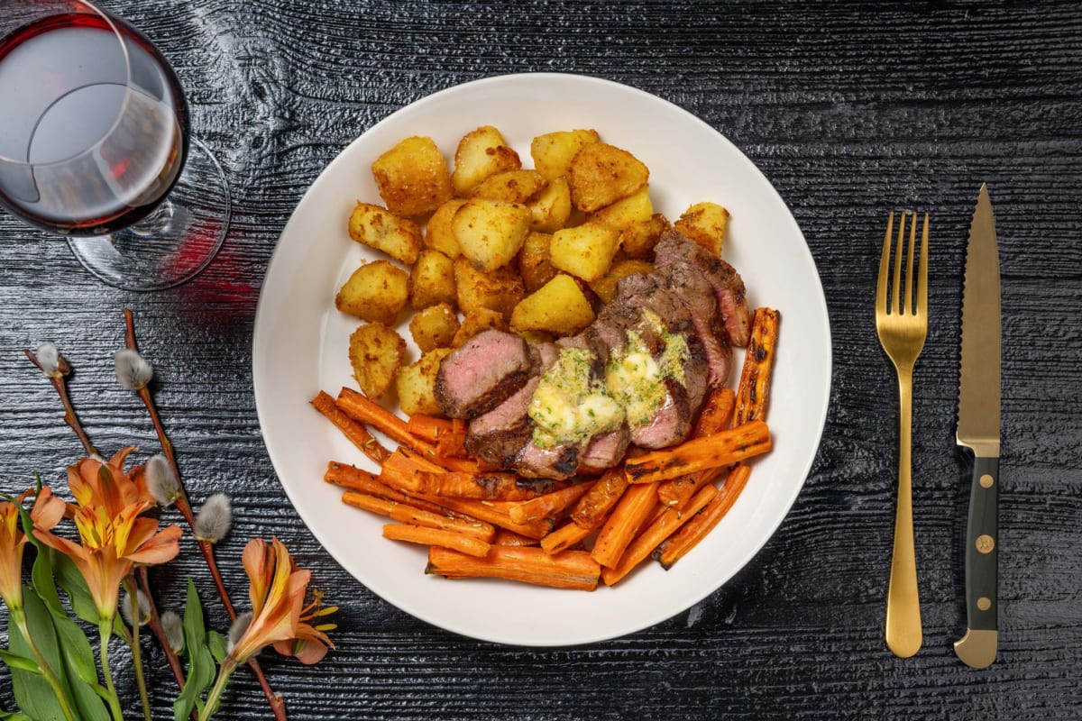 21 Day Aged Sirloin Steak and Roast Potatoes