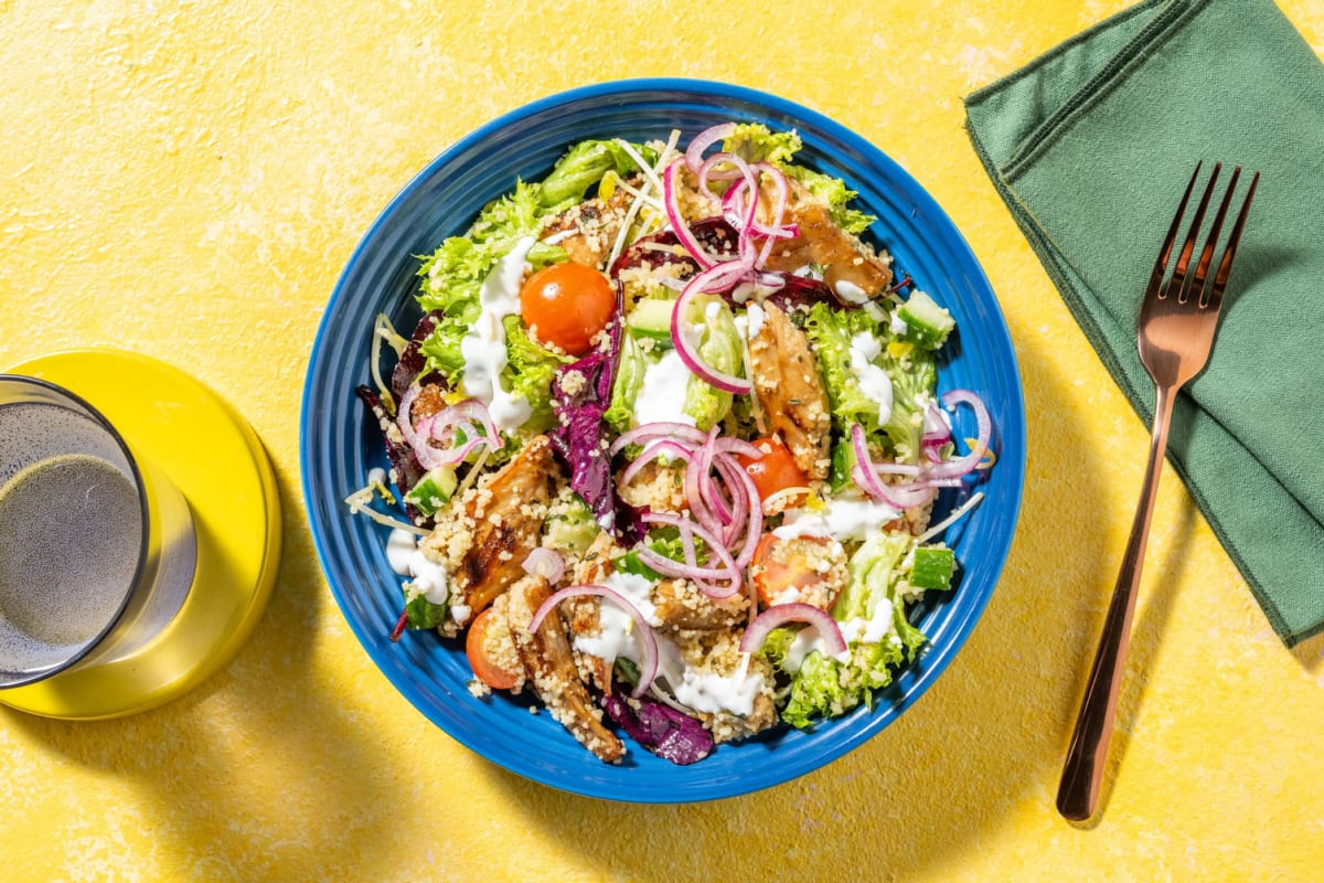 Salade de semoule et chawarma végétarien