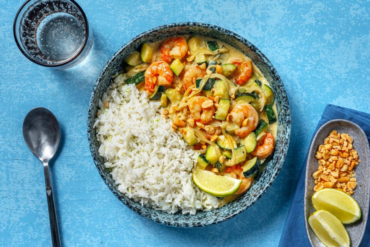 Garnelen in grünem Curry mit Zucchini