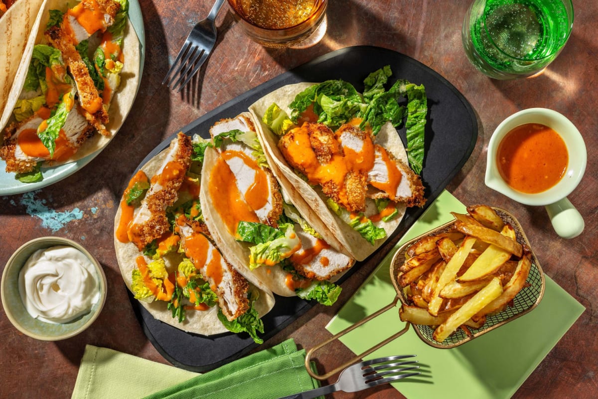 Crispy Buffalo Chicken Tacos and Chips